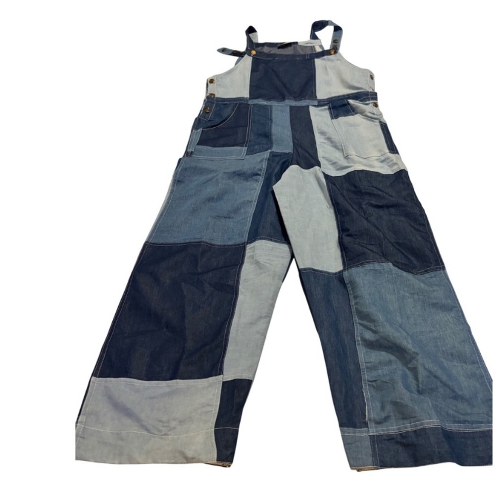 Denim Patchwork Overalls Jumpsuit Wide Leg